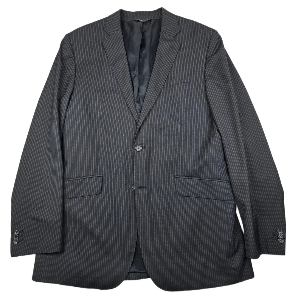 Banana Republic Wool Silk Blazer Mens 46L 46 Charcoal Gray Pinstripe Suit Jacket